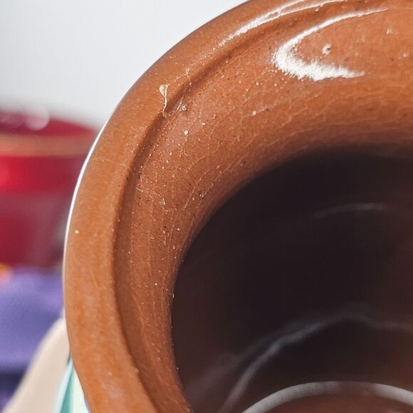 Hand-Painted Mexican Clay Pottery Jarrito Little Jug Glazed Coffee Mug Signed - Picture 10 of 10